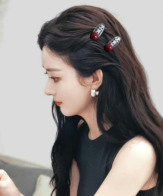Épingle à cheveux fantaisie en acrylique rouge avec perles et pois - Wavlynn