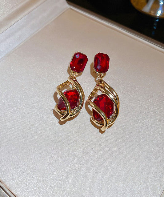 Boucles d'oreilles pendantes fantaisie en alliage rouge et zircone - Wavlynn