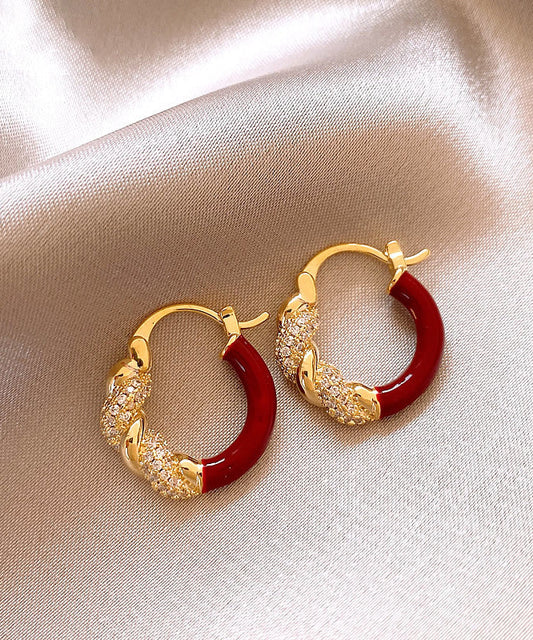 Boucles d'oreilles créoles fantaisie en alliage de cuivre rouge et zircon - Wavlynn