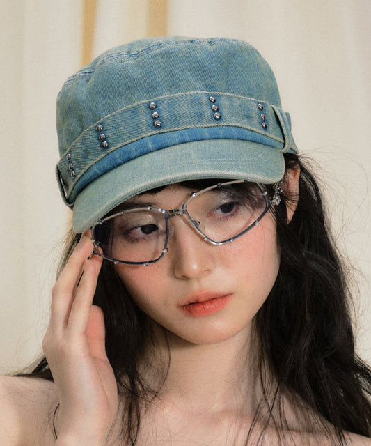 Chapeau breton en denim bleu à rivets fantaisie Vogue - Wavlynn