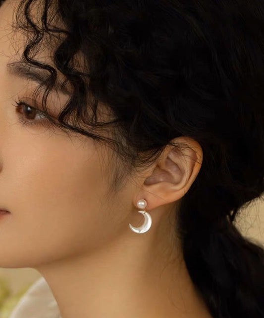 Boucles d'oreilles fantaisie à tige en cuivre blanc et perles de lune - Wavlynn