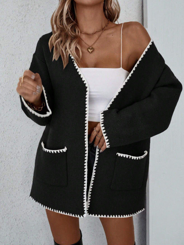 Women's oversized open-front knit cardigan cozy layering piece with side pockets for everyday wear