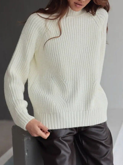 Wavlynn women's warm taupe wool blend turtleneck sweater loose fit raglan ribbed knit