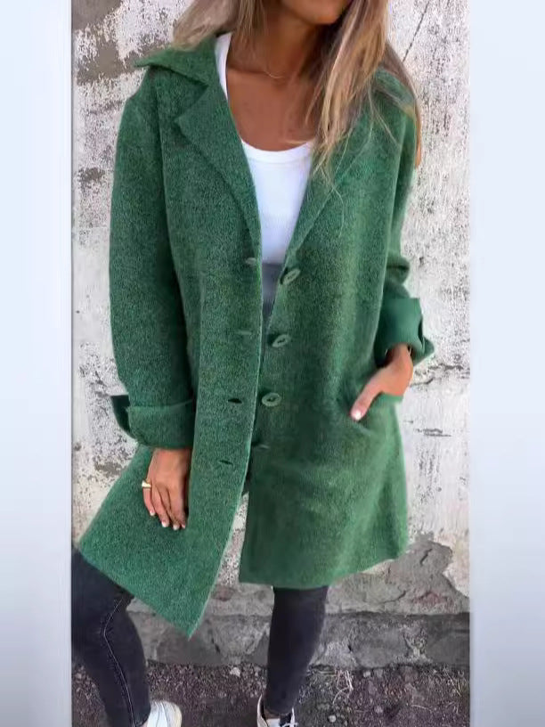 Women's wool-blend mid-length relaxed fit coat with polished silhouette for layered everyday style