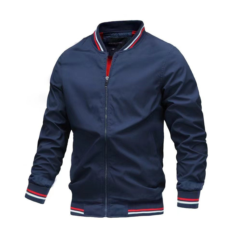 Men's slim fit bomber jacket stand collar zip front lightweight casual outerwear versatile style