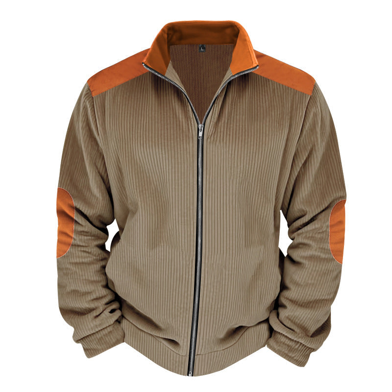 Men's quilted jacket regular fit zipper front ribbed texture contrast detailing warm outerwear