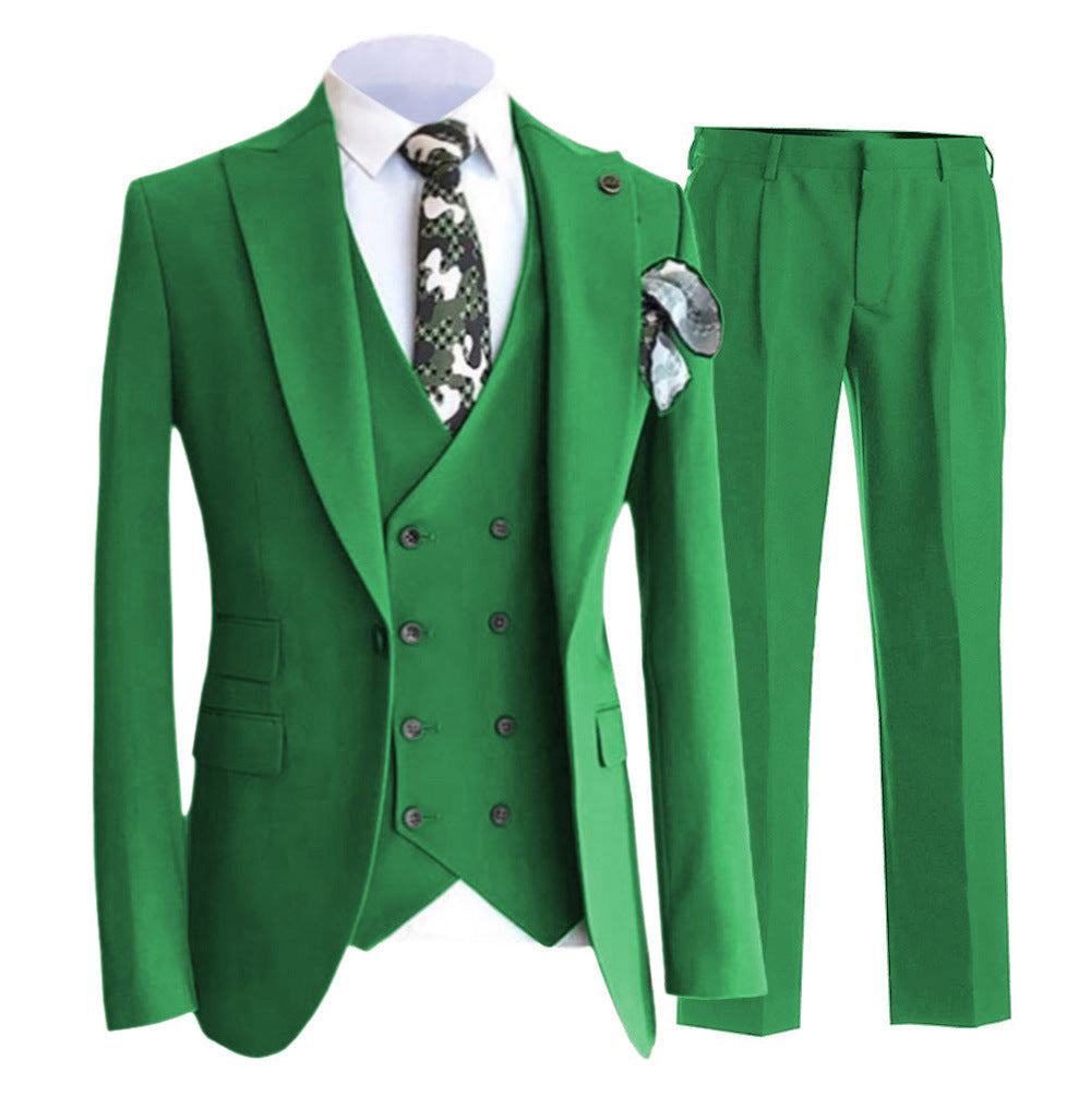Men's slim fit double breasted vest set peak lapel formal tailored look in classic tone