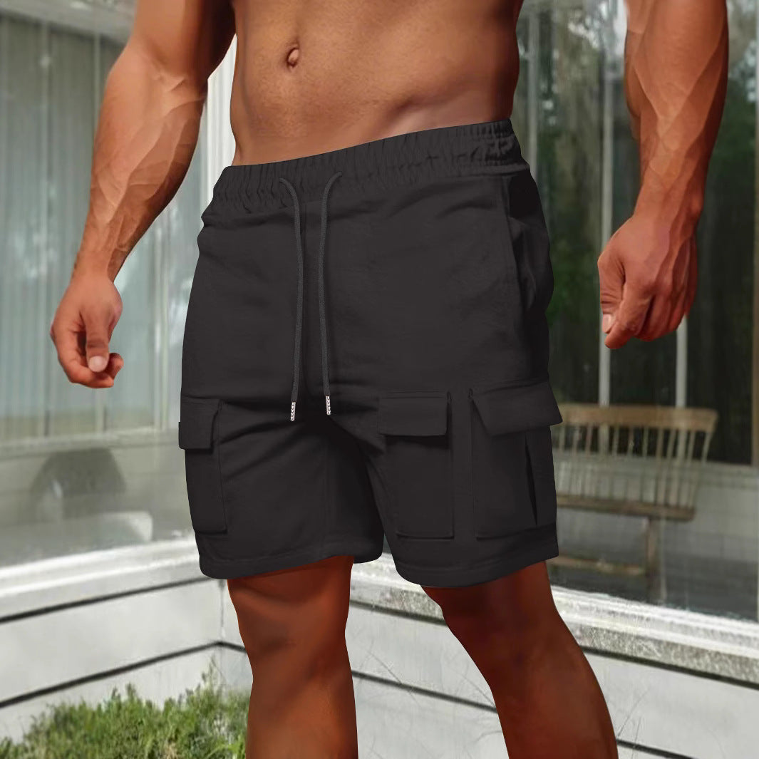 Men's olive cargo shorts relaxed fit breathable cotton blend with elastic waist and utility pockets