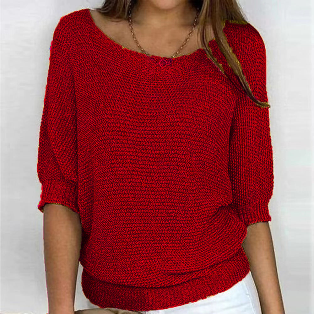 Cozy cream knit comfort sweater with relaxed silhouette and featherlight soft fabric