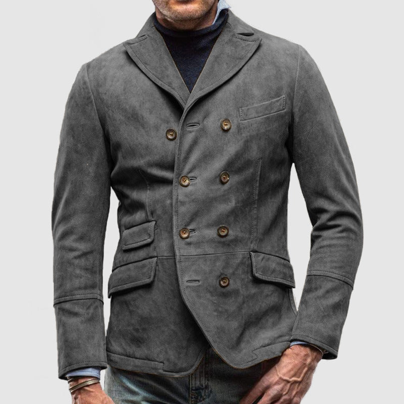 Men's double breasted jacket tailored fit suede-like texture notch lapel semi-formal versatile