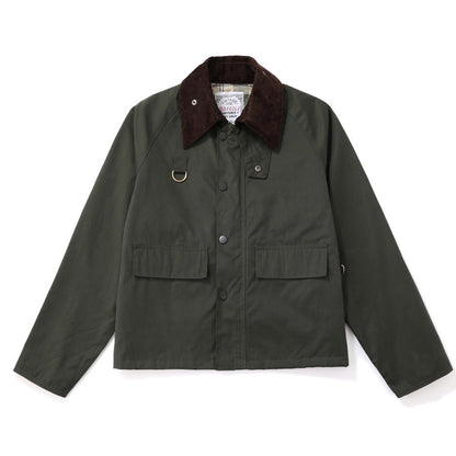 Women's field jacket with corduroy collar, snap button closure, front pockets, casual outdoor style