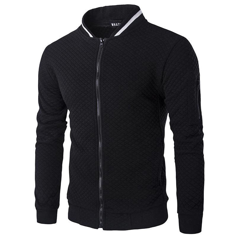 Men's navy quilted bomber jacket slim fit zip-front closure with premium textured fabric detail