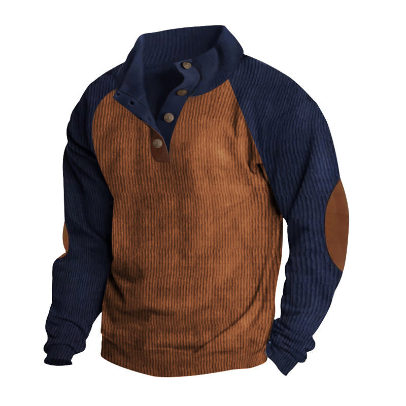 Men's textured knit sweatshirt regular fit with button placket and raglan sleeves
