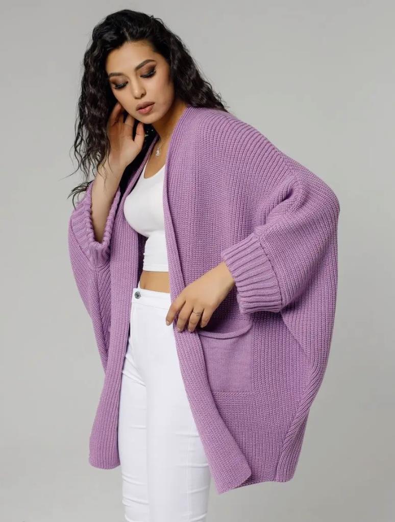 Women's oversized open-front knitted cardigan wool blend cozy relaxed drape layering piece