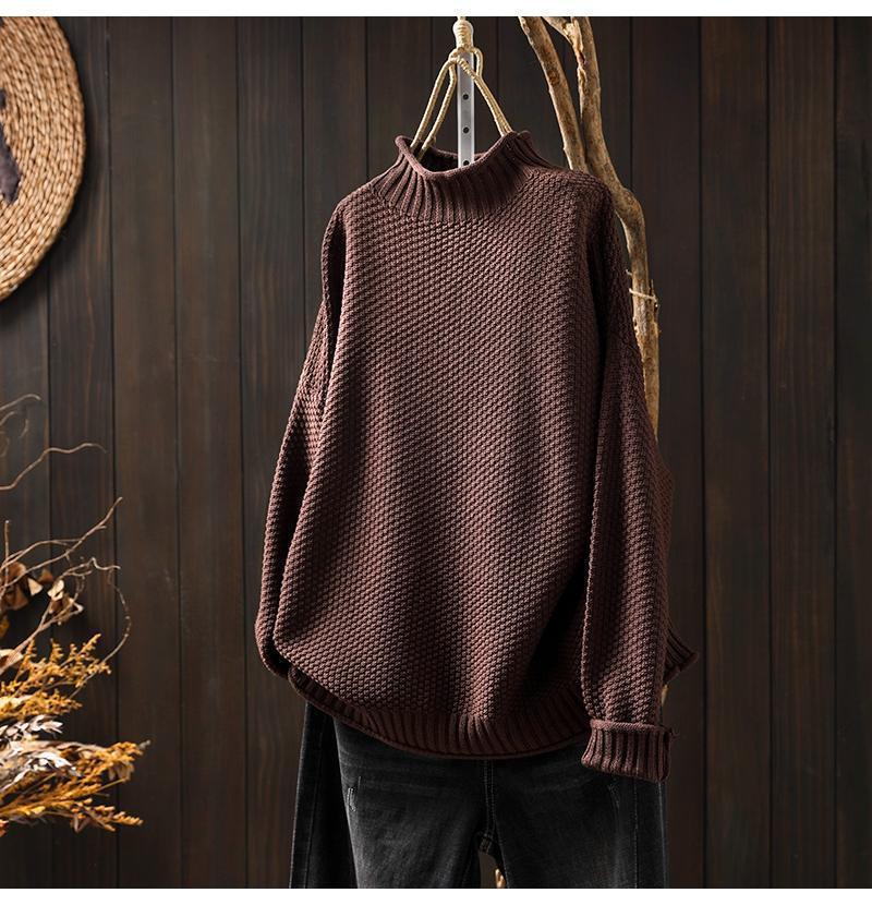 Women's oversized waffle knit sweater mock neck dolman sleeve ribbed trim cozy textured fit