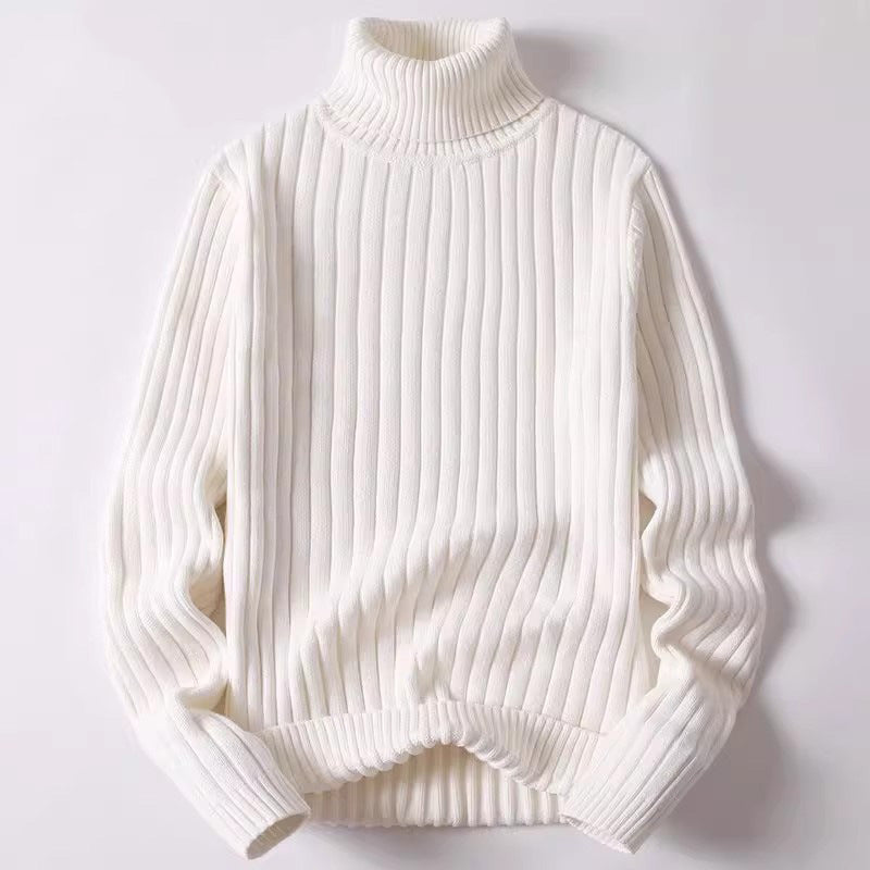 Men's blue ribbed knit fold-over turtleneck sweater cotton blend hip-length long sleeve