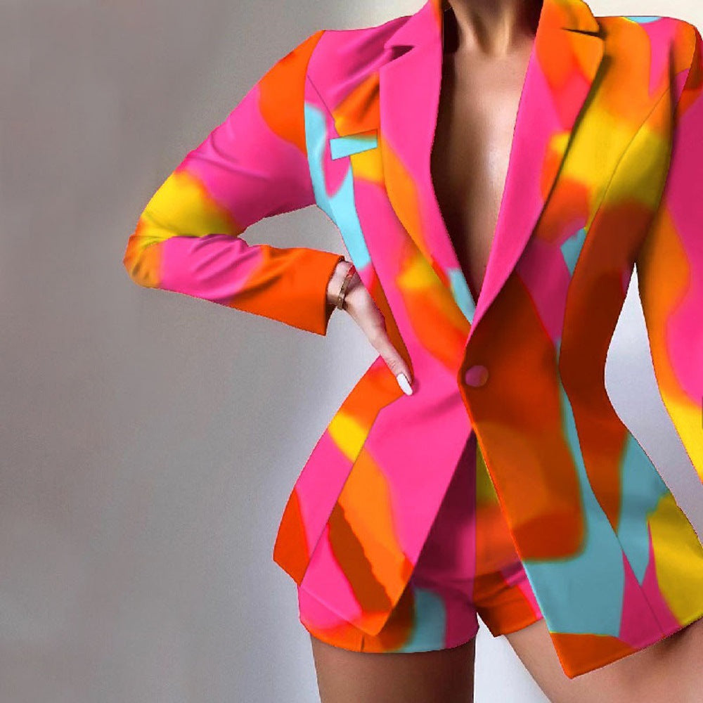 Women's tailored leopard print blazer with peaked lapels and long sleeves, bold statement fit