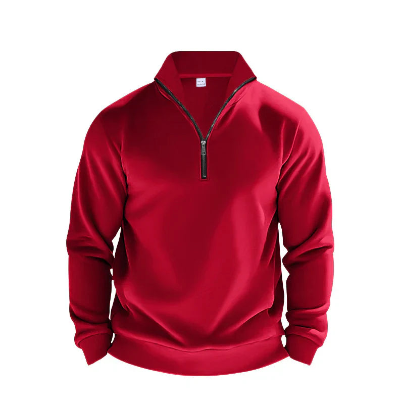 Men's brushed knit half-zip sweater relaxed fit mock neck with ribbed trim in neutral tones