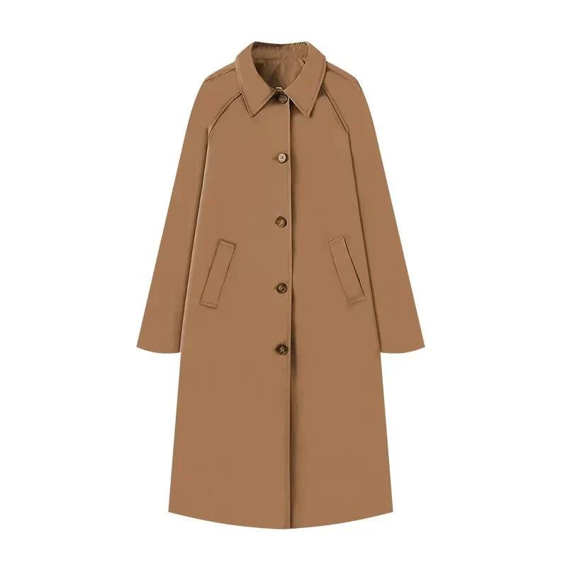Women's wool blend midi coat with raglan sleeves and button closure in classic office-ready silhouette