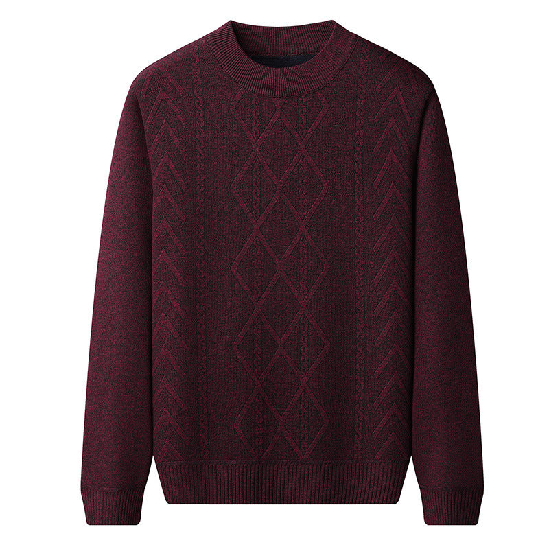 Men's regular fit cable knit pullover sweater in wool blend with ribbed neckline for everyday wear