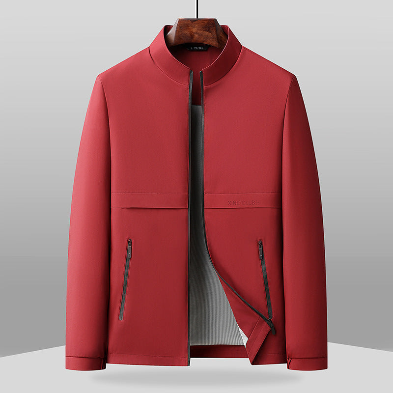 Men's regular fit full-zip jacket band collar zipper pockets hip length casual contemporary style