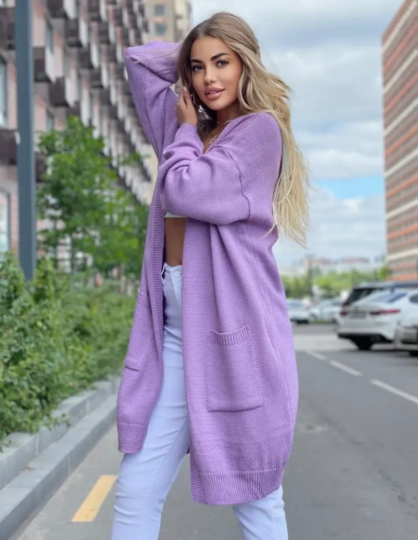Women's cotton-blend knit cardigan loose fit open front longline silhouette with pockets everyday style