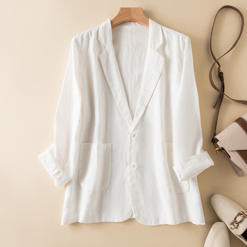 Women's relaxed fit natural fiber jacket, long sleeve button front casual breathable everyday essential