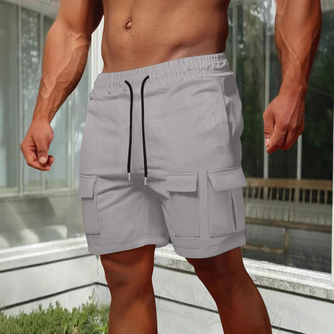 Men's olive cargo shorts relaxed fit breathable cotton blend with elastic waist and utility pockets