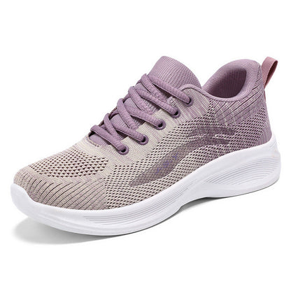 Women's lightweight flyknit mesh running shoes with ergonomic supportive sole for breathable comfort