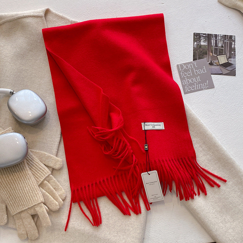 Soft plain tassel scarf shawl in neutral tones, versatile wrap style with fringe hem detailing