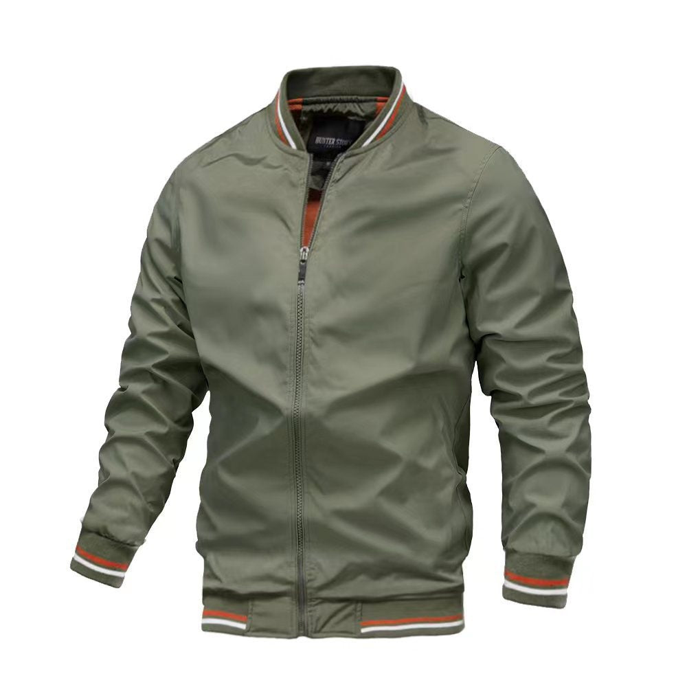 Men's slim fit bomber jacket stand collar zip front lightweight casual outerwear versatile style