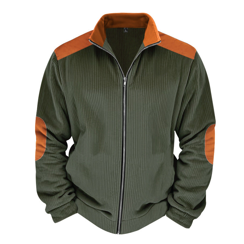 Men's black quilted jacket regular fit with zipper front closure and ribbed texture contrast detailing