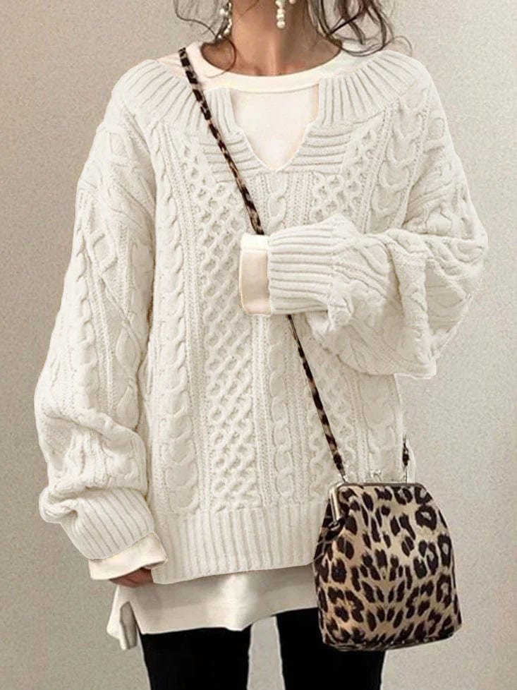 Ivory wool knit sweater elegant relaxed fit with refined texture and premium soft blend