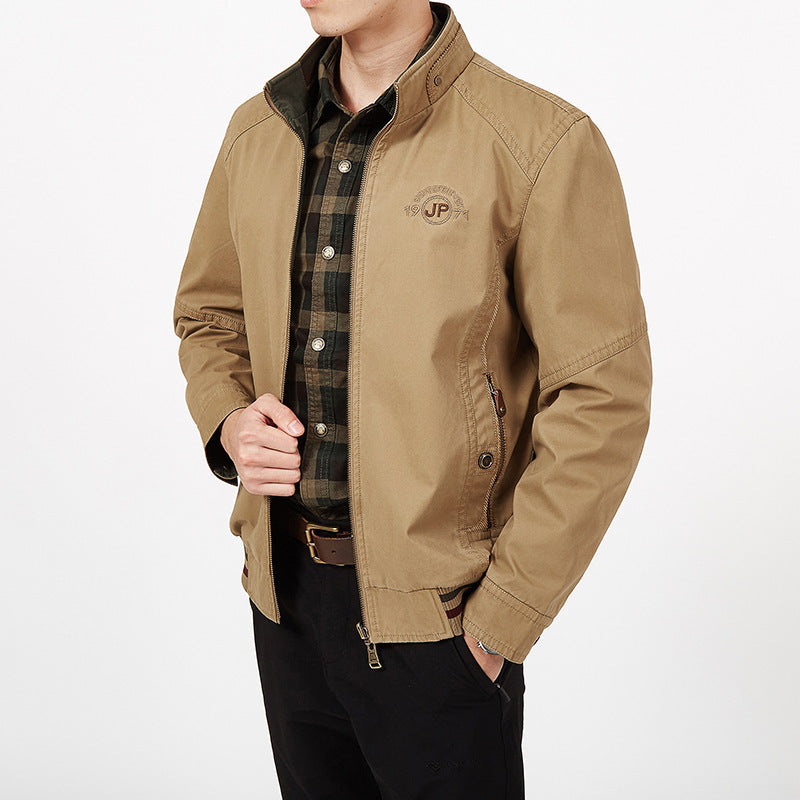 Men's reversible zip jacket breathable mixed fabric casual outerwear two-in-one styling by Wavlynn