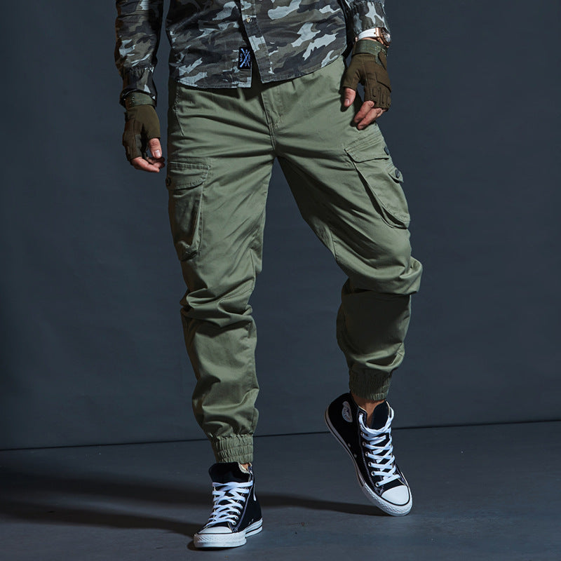 Men Cotton Cargo Trousers With Multi Pocket Design And Elastic Cuff For Rugged Everyday Wear Nordisk Flair