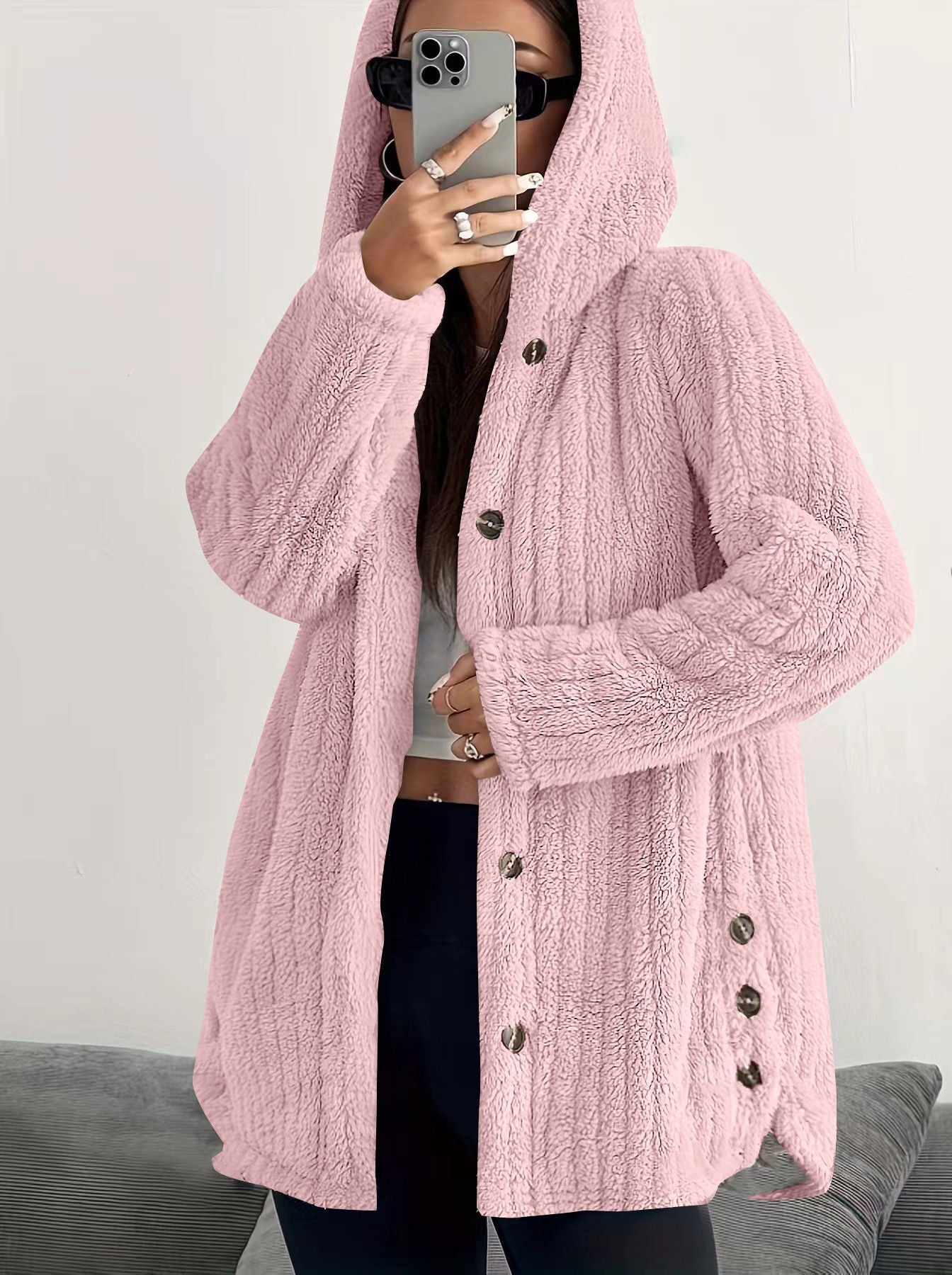 Kendall hooded cardigan plush warm relaxed fit cozy winter layering piece with functional hood