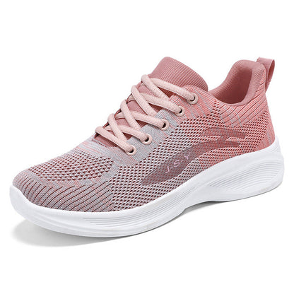 Women's lightweight flyknit mesh running shoes with ergonomic supportive sole for breathable comfort