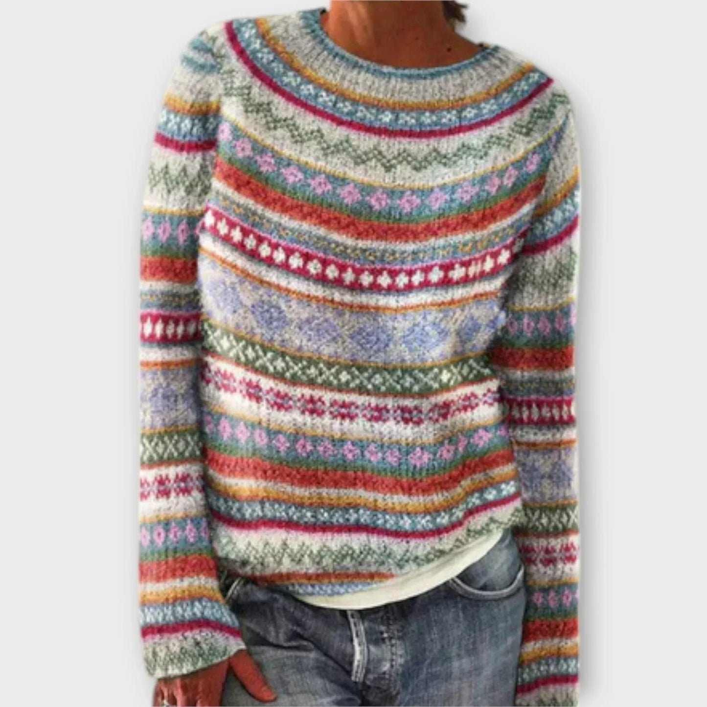 Samantha vintage cream knit sweater with classic textured design and timeless retro-inspired detailing