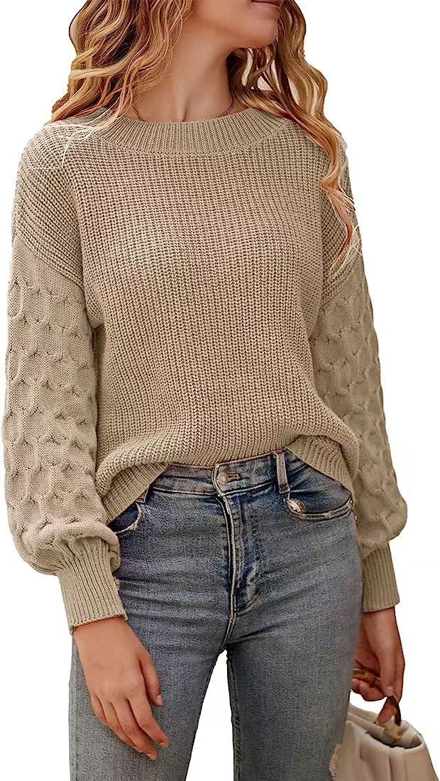 Lily cream chunky knit sweater relaxed fit with textured sleeve pattern for fall winter
