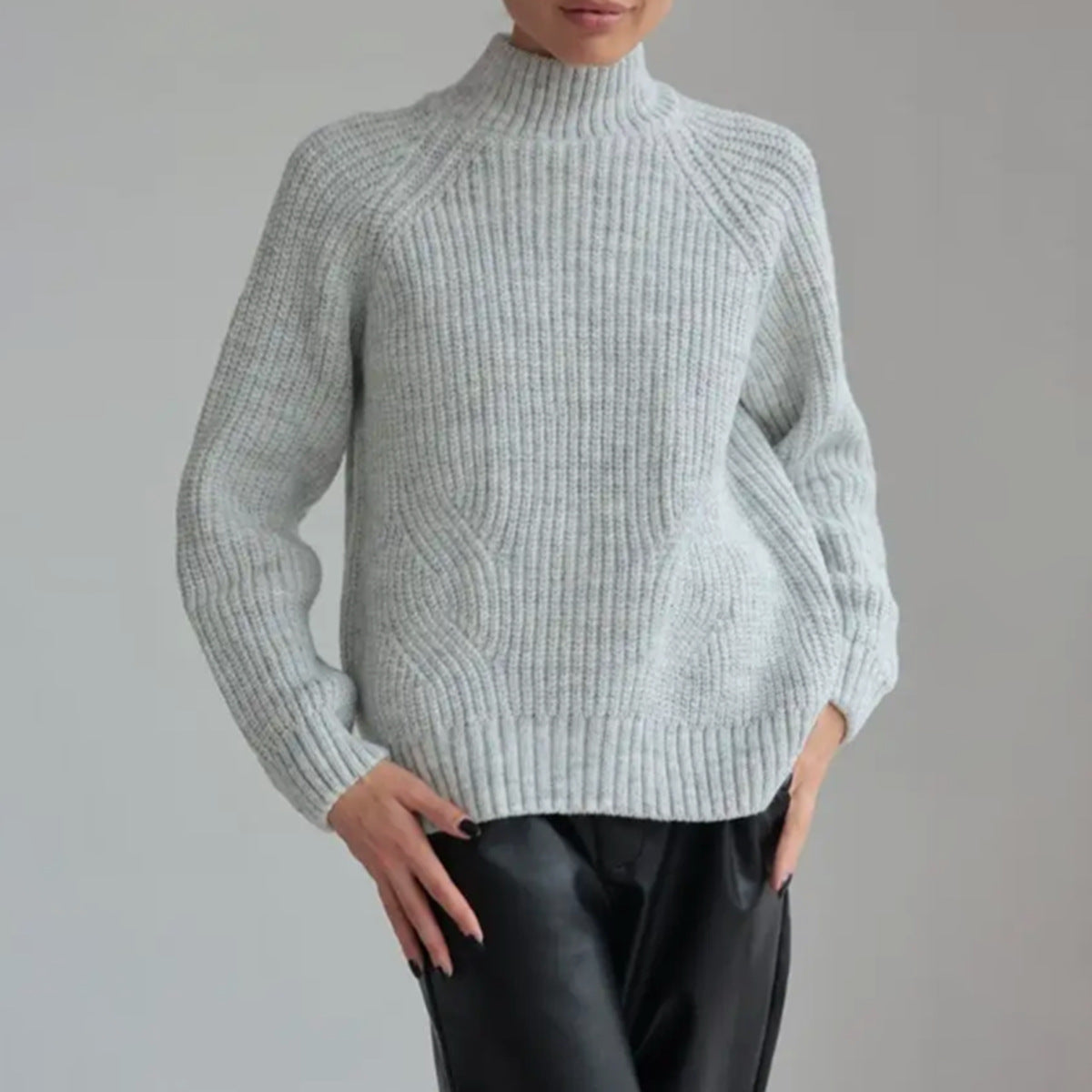 Wavlynn women's warm taupe wool blend turtleneck sweater loose fit raglan ribbed knit