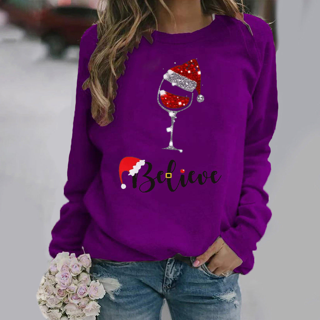 Women's relaxed fit festive cotton sweatshirt cozy holiday pullover top for casual winter wear