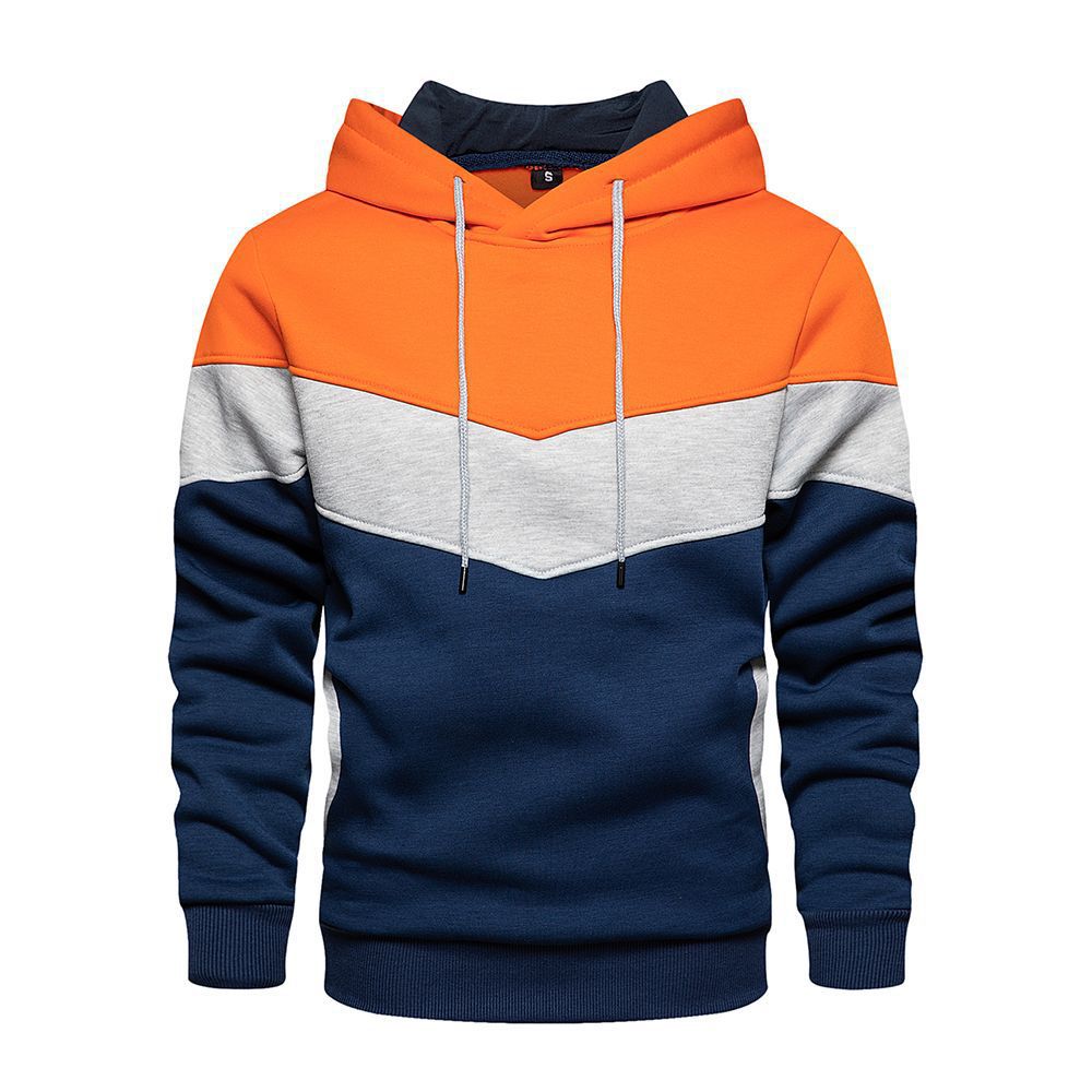 Men's loose fit colorblock hoodie sweatshirt with bold chevron panels and side pockets casual wear