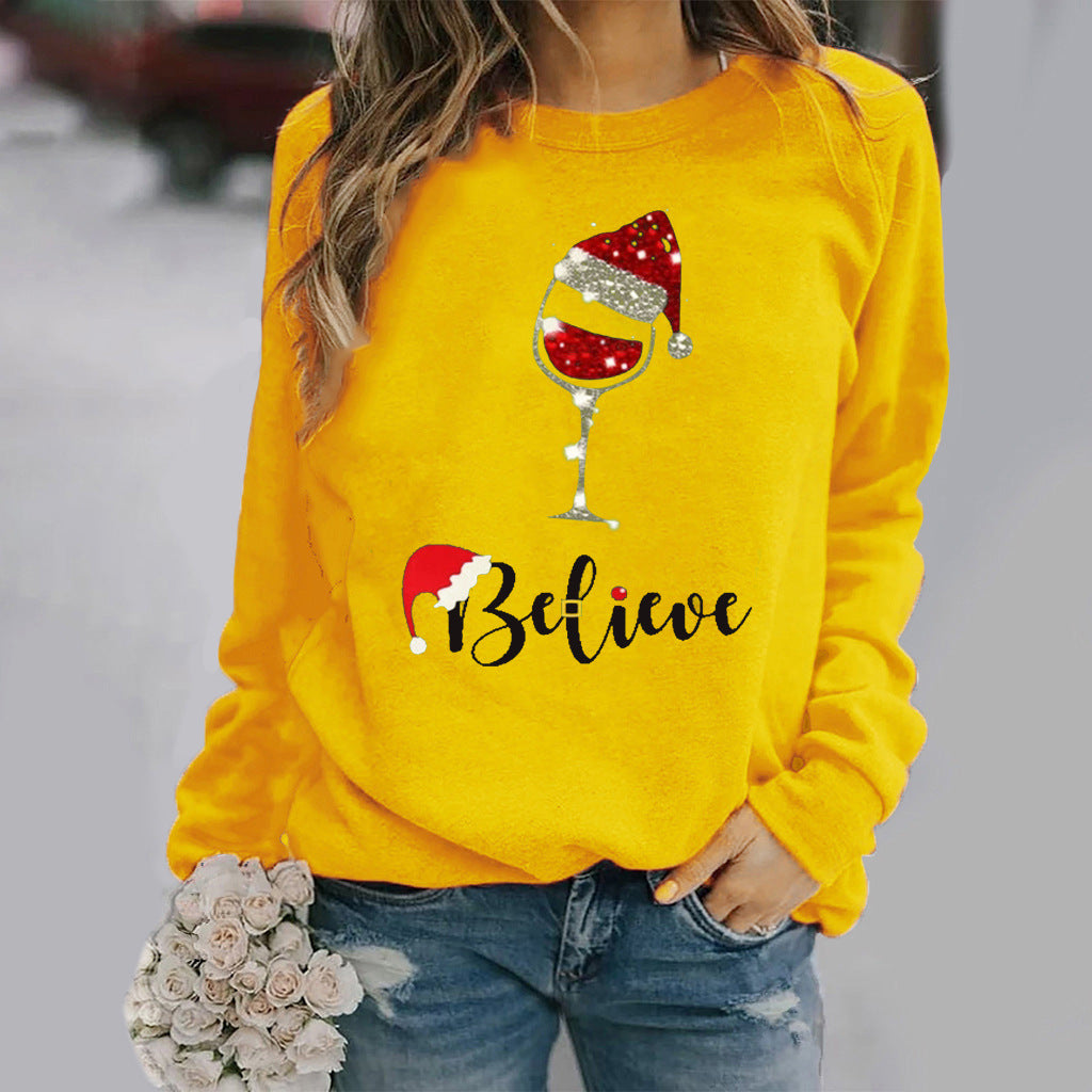 Women's relaxed fit festive cotton sweatshirt cozy holiday pullover with cheerful winter design