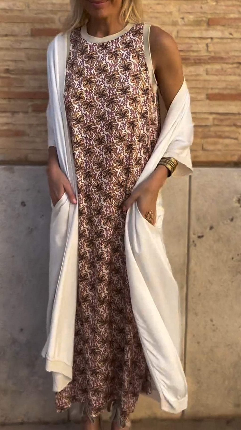 Women's loose fit lightweight knit cardigan and knee-length dress set for effortless layered style