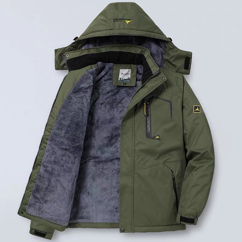 Men's waterproof hooded jacket regular fit wind resistant navy blue with zip pockets outdoor style