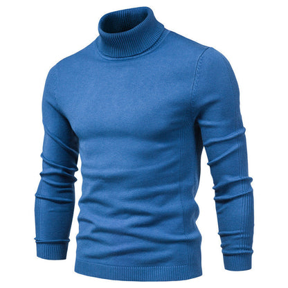 Men's slim-fit cashmere turtleneck sweater in rib-knit texture, warm and stylish long sleeve design