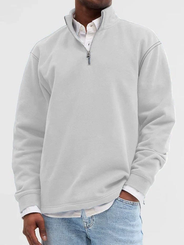 Men's cotton blend sweatshirt stand collar zip front relaxed fit ribbed hem cuffs casual layering top
