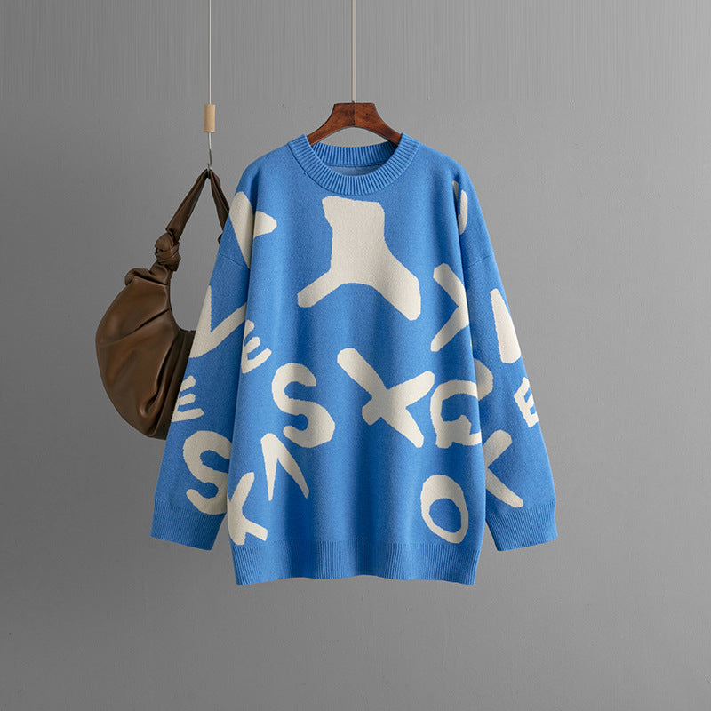 Oversized graphic knit sweater in bold pattern, cozy relaxed fit for fall winter style