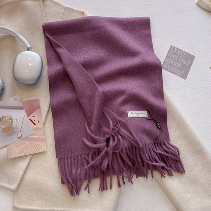Soft plain tassel scarf shawl in neutral tone, lightweight wrap with fringe hem