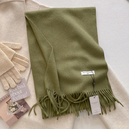 Soft plain tassel scarf shawl in neutral tones, versatile wrap style with fringe trim